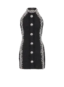 Короткое вышитое платье с пуговицами SL Balmain, черный