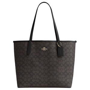 Сумка-шоппер из городского прорезиненного хлопка, шопер, сумка через плечо, дамская сумочка Tubas черно-коричневая COACH
