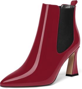 Женские эластичные ботильоны NUMALEO с острым носком, деловые, стильные, из лакированной кожи, с высокими каблуками-блоками, 3,3 дюйма, Black Burgundy