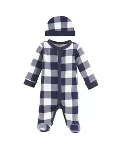 Комплект для новорожденных Hudson Thermal: боди и шапочка, клетка синяя, размер Preemie Hudson Baby, синий