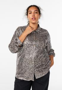 Блуза Zizzi PAILLETTEN MIT LANGEN ÄRMELN, Brown Leo Aop/Light Brown