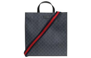 Сумка-шоппер из холста с кожаными деталями, мужская, черно-серая, GUCCI