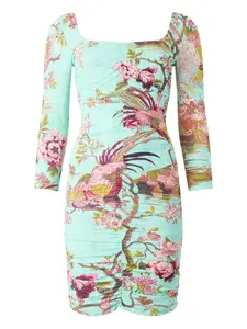 Платье со сборками и цветочным принтом Roberto Cavalli, синий