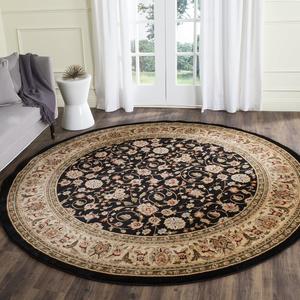 Ковер SAFAVIEH, 183 x 183 см, коллекции Lyndhurst - круглый, Black/Ivory, геометрический рисунок, идеален для помещений с высокой проходимостью в гостиной, спальне, столовой (LNH316B)