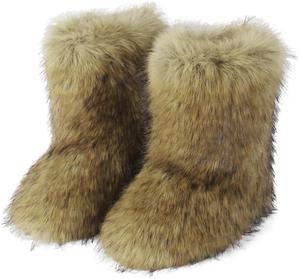 Женские ботинки из искусственного меха, пушистые короткие зимние ботинки до середины икры, теплые, удобные, для улицы, на плоской подошве Eileen UU, Brown