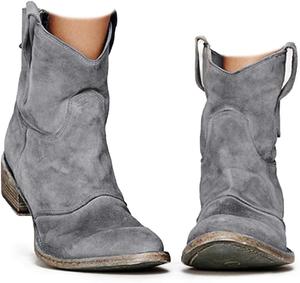 Женские замшевые ботильоны в стиле вестерн, ковбойские ботильоны с круглым носком, на среднем каблуке, на молнии сзади, до середины голени, осенние короткие ботильоны Eynuo, Grey