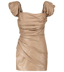 Кожаное мини-платье с открытыми плечами Zeynep Arçay, бежевый