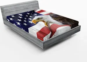 Простыня на резинке ABAKUHAUS с американским флагом, орлом на переднем плане, символом гордости, истории, солидарности, боевой идентичности, 150 x 190 см, многоцветная Abakuhaus