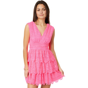 Платье Lilly Pulitzer Faye V-Neck Lace Ruffle Dress, цвет Roxie Pink Scalloped Shell Lace