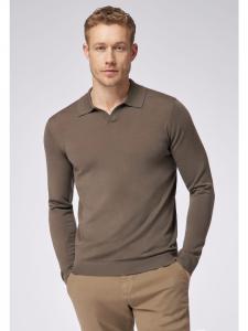 Вязаный свитер-поло с воротником-поло коричневого цвета Roy Robson