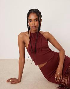 Топ-халтер с бахромой цвета ржавчины Asos Design