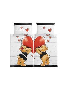 Cofi 1453 Комплект постельного белья из микрофибры с рисунком медведя и сердечка, 2 предмета, белый