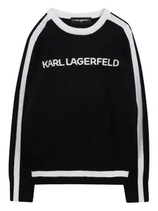 Свитер вязки интарсия с логотипом KARL LAGERFELD KIDS, черный