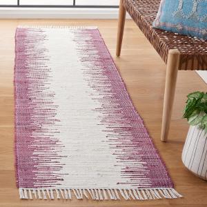 Ковер-дорожка SAFAVIEH, 69 x 183 см, Montauk Collection, Purple, ручной работы, хлопковый с бахромой в полоску, идеален для помещений с высокой проходимостью в гостиной, спальне (MTK751D)