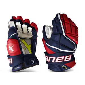 BAUER Новые хоккейные перчатки Hyperlite для детей и взрослых, профессиональные соревновательные, Navy Blue и Red, 11 дюймов