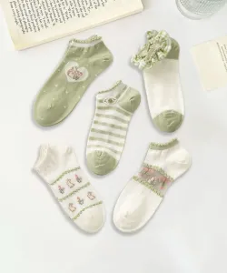 Девичьи носки до щиколотки из хлопковой смеси с вышивкой, комплект из 5 пар Aimoha - Select -, цвет Green And Other Colors