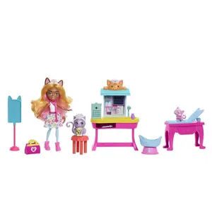 Детская кукла Enchantimals City Tails Carlin Cat Clinic doll, золотой
