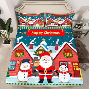 Erosebridal Комплект постельного белья с новогодним принтом Санта Клаус и снеговиками, Multi 04