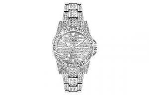 Изысканные Встречи Детское Дыхание Кварцевый Механизм Металлический Ремешок Женские Часы Серебряный Циферблат KANGOL, Элегантное Серебро Полный Бриллиант