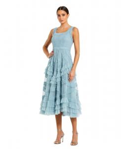 Женское миди-платье без рукавов с вырезом-лодочкой, сетчатой микро-оборочкой Mac Duggal, French blue