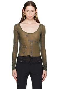 Зеленый принтованный боди Blumarine