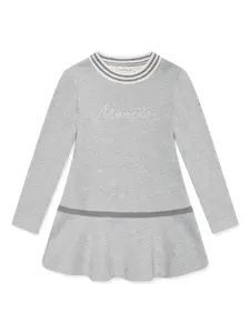 Платье с вышитым логотипом Moncler Enfant, серый