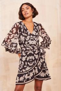 Мини платье с запахом и оборками из шифона Friends Like These, бежевый