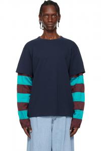 Футболка с контрастными рукавами Dries Van Noten, темно-синий