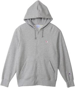 Мужская базовая толстовка Champion C3-W104Z на молнии, с длинными рукавами, флисовой подкладкой, логотипом One Point, с капюшоном на молнии, серый