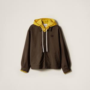 Блузон из мохера козленка и технического понже MIU MIU, торфяной коричневый/горчичный