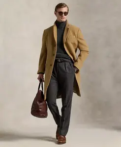 Мужское приталенное пальто из мельтона Polo Ralph Lauren, загар/бежевый