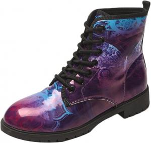 FRHDTVFN Ботинки Galaxy Print Combat, фиолетово-синий космический дизайн, шнурованные ботильоны на резиновой подошве, готический стиль
