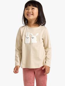 Детский хлопковый топ с длинными рукавами и кроликом Lindex, Light Beige