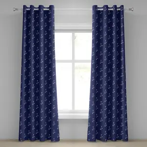 Штора на люверсах ABAKUHAUS темно-синего цвета с цветочным узором - милые маленькие точки и цветы - декоративная картина, двухпанельная, 280 см x 175 см, темно-синий и белый Abakuhaus