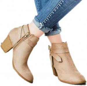 Женские ботильоны ZBYY с заостренным носком, устойчивым средним каблуком, боковой молнией, искусственной кожей, массивным каблуком и коротким западным стилем, Begie