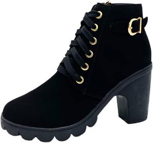 Женские короткие ботинки на высоком каблуке, с толстой подошвой, для улицы, антискользящие и износостойкие Fusecottc, Black