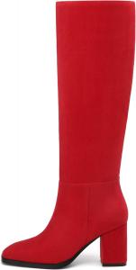Женские сапоги NUMALEO до колена с широким устойчивым каблуком, квадратным носком, высокие сапоги 3 дюйма, осенне-зимние длинные сапоги для женщин с боковой молнией GoGo, Red