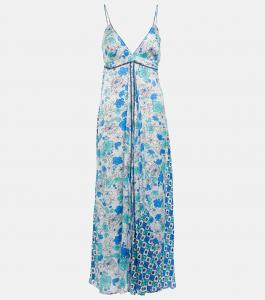 Платье макси Дениз Poupette St Barth, White Green Diagonal Batik