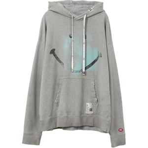 Худи с принтом смайлика и потертостями на шнурке Maison Mihara Yasuhiro, серый