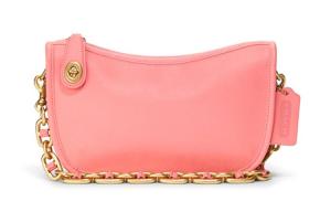 Кошелек Swinger из кожи коровы для игры в маджонг, наплечная сумка через плечо, женская розовая COACH