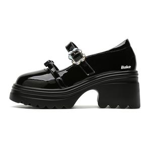 BAKE Мэри Джейн на массивном каблуке - черные, цвет Black