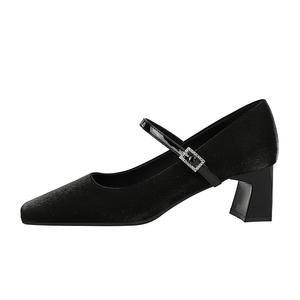 Туфли Мэри Джейн на массивном каблуке для женщин QITUMAUL, Black[Heel Height 5Cm]