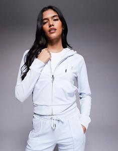 Велюровая толстовка с капюшоном на молнии Juicy Couture Madison нежно-голубого цвета - LBLUE