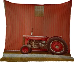 Подушка для улицы - Трактор - Сарай - Красная - Ферма - 40 x 40 см - Водонепроницаемая - Подушка для отдыха - Подушка - Для интерьера - Обивка с изображением MuchoWow