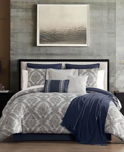 Комплект постельного белья Teisha Damask, 14 предметов, размер Queen Macy's, Blue, tan