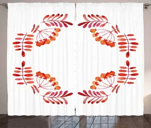 Штора для спальни ABAKUHAUS Rowan Rustic с художественным рисунком листьев и фруктов, с присборенной лентой, петлями и крючками, 280 x 225 см, цвет: оранжевый, белый, красный Abakuhaus