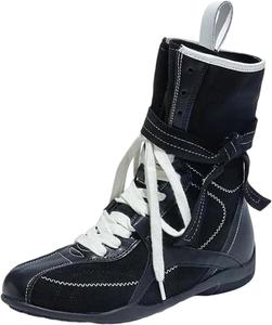 Женские ботильоны средней длины с шнуровкой, нескользящие, с низким клиновидным каблуком и круглым носком для активного отдыха Generic, Black No Fleece