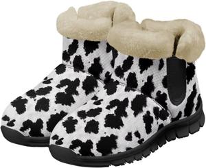 Зимние женские ботинки Jeiento с животным принтом, теплые внутри, на подкладке, слипоны для зимней прогулки, Cute Cow Fur