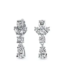 Серьги-Клипсы в форме листа с кубическим цирконием в стиле ар-деко с серебряным покрытием Bling Jewelry, clear