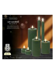 Lumineo Набор из 7 светодиодных восковых свечей, работающих от батареек, зеленого цвета